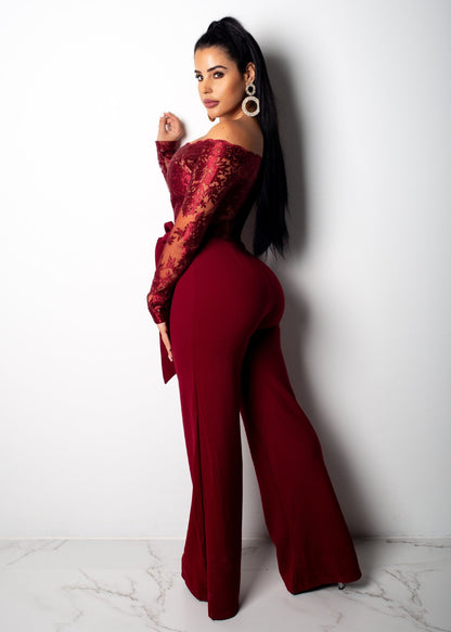 Women’s Lace Wide-Leg Jumpsuit – Elegant One-Shoulder Neck Casual Romper, European & American Style, 7 Colors