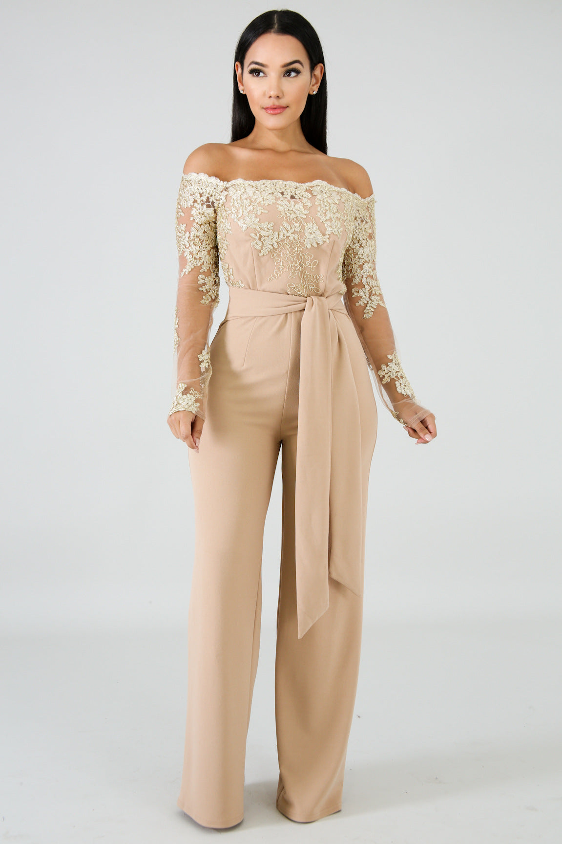 Women’s Lace Wide-Leg Jumpsuit – Elegant One-Shoulder Neck Casual Romper, European & American Style, 7 Colors