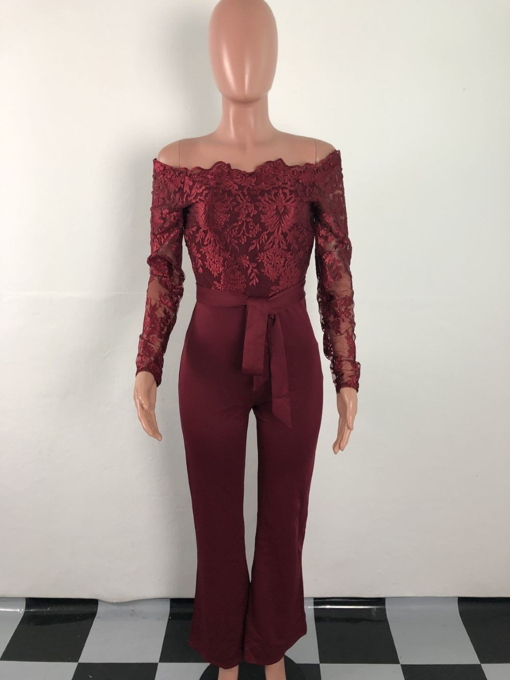 Women’s Lace Wide-Leg Jumpsuit – Elegant One-Shoulder Neck Casual Romper, European & American Style, 7 Colors