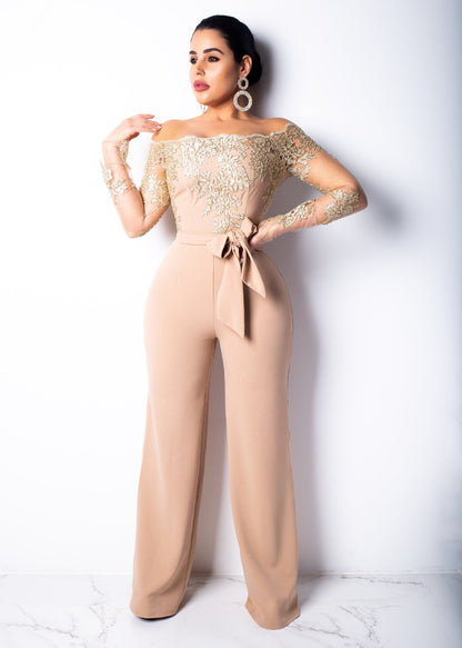 Women’s Lace Wide-Leg Jumpsuit – Elegant One-Shoulder Neck Casual Romper, European & American Style, 7 Colors