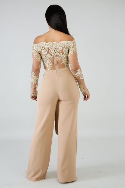 Women’s Lace Wide-Leg Jumpsuit – Elegant One-Shoulder Neck Casual Romper, European & American Style, 7 Colors