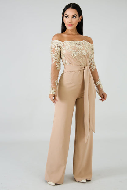 Women’s Lace Wide-Leg Jumpsuit – Elegant One-Shoulder Neck Casual Romper, European & American Style, 7 Colors