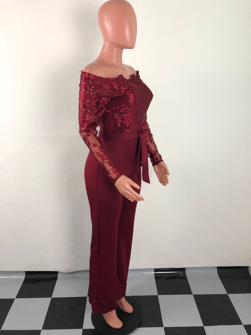 Women’s Lace Wide-Leg Jumpsuit – Elegant One-Shoulder Neck Casual Romper, European & American Style, 7 Colors