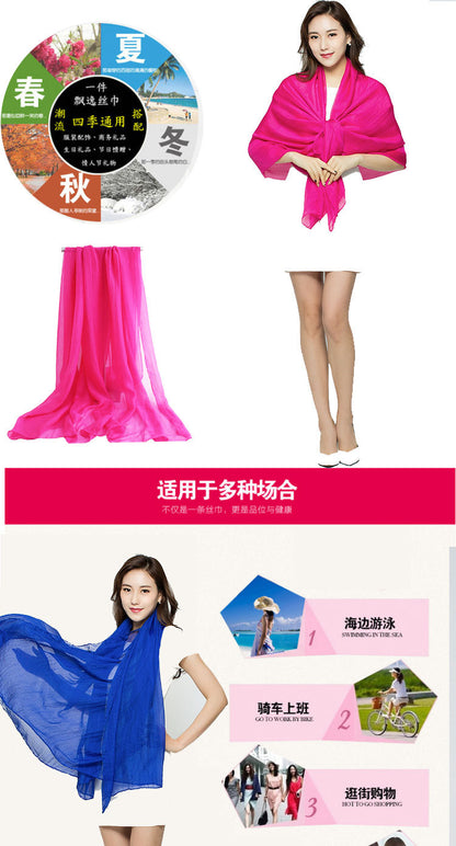 Candy Summer New Sun Protection Shawl Chiffon Imitation Silk Scarf Seaside Beach Towel Solid Color Silk Scarf Scarf Wholesale