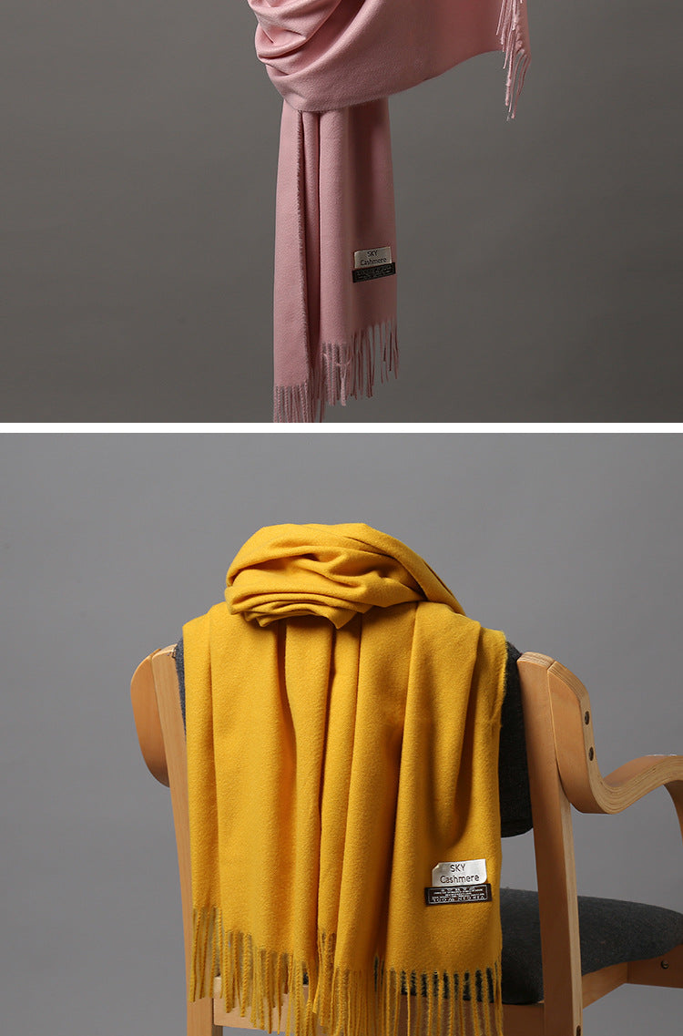 2025 Autumn and Winter Sky Pure Color Imitation Cashmere Scarf Single Color Thickeneded Warm Shawl New Candy Color Taobao Dropshipping