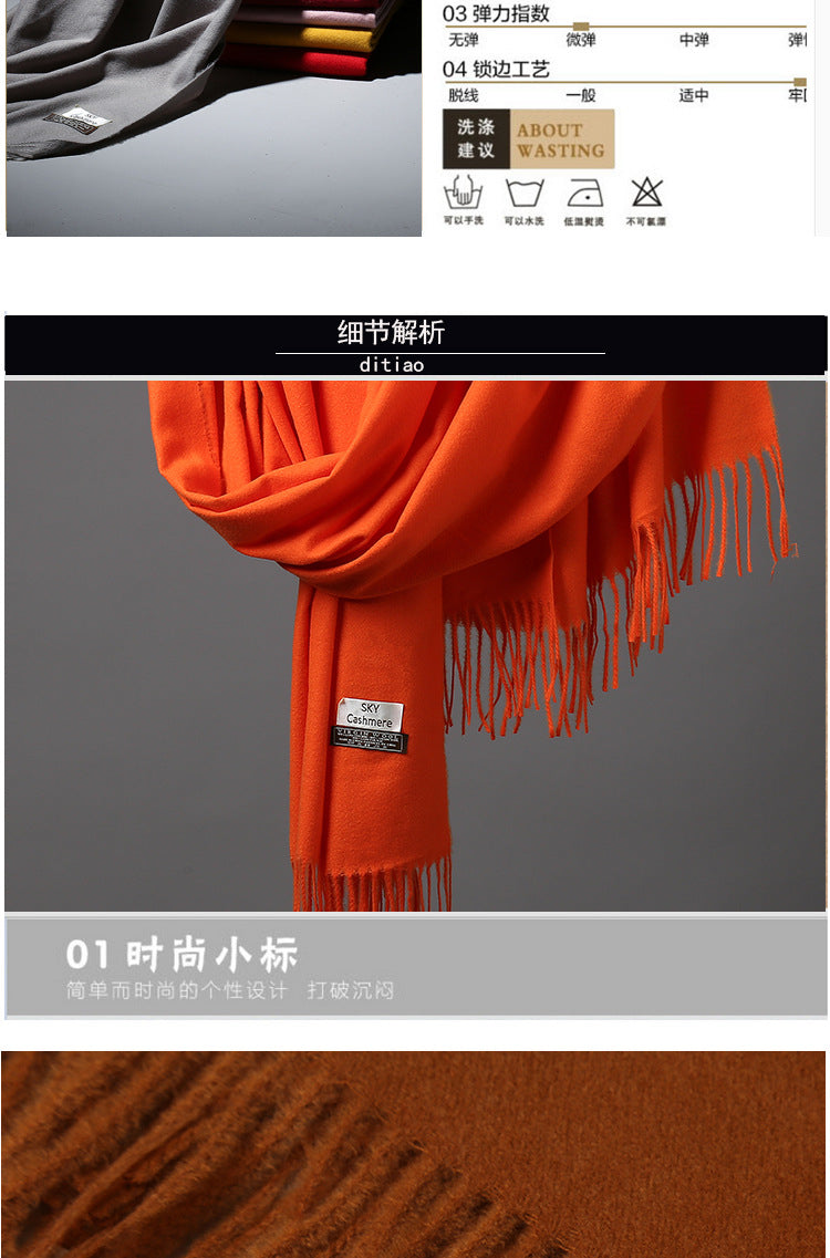 2025 Autumn and Winter Sky Pure Color Imitation Cashmere Scarf Single Color Thickeneded Warm Shawl New Candy Color Taobao Dropshipping