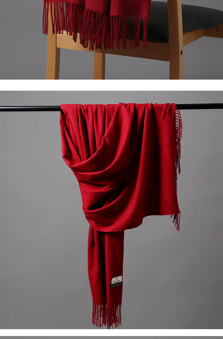 2025 Autumn and Winter Sky Pure Color Imitation Cashmere Scarf Single Color Thickeneded Warm Shawl New Candy Color Taobao Dropshipping