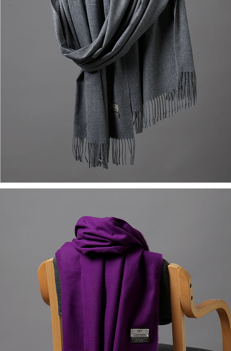 2025 Autumn and Winter Sky Pure Color Imitation Cashmere Scarf Single Color Thickeneded Warm Shawl New Candy Color Taobao Dropshipping