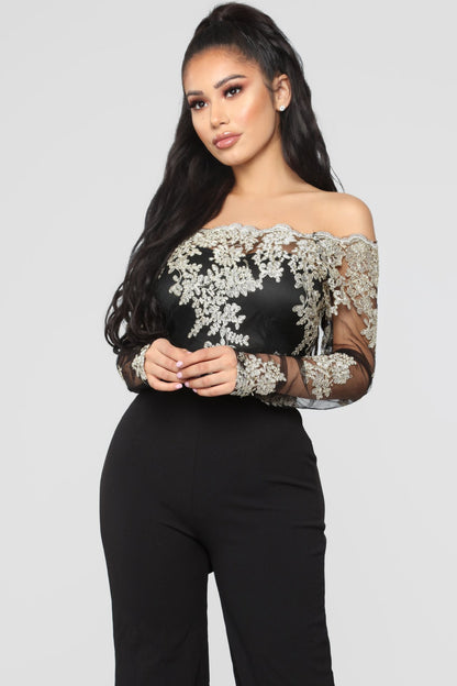 Women’s Lace Wide-Leg Jumpsuit – Elegant One-Shoulder Neck Casual Romper, European & American Style, 7 Colors