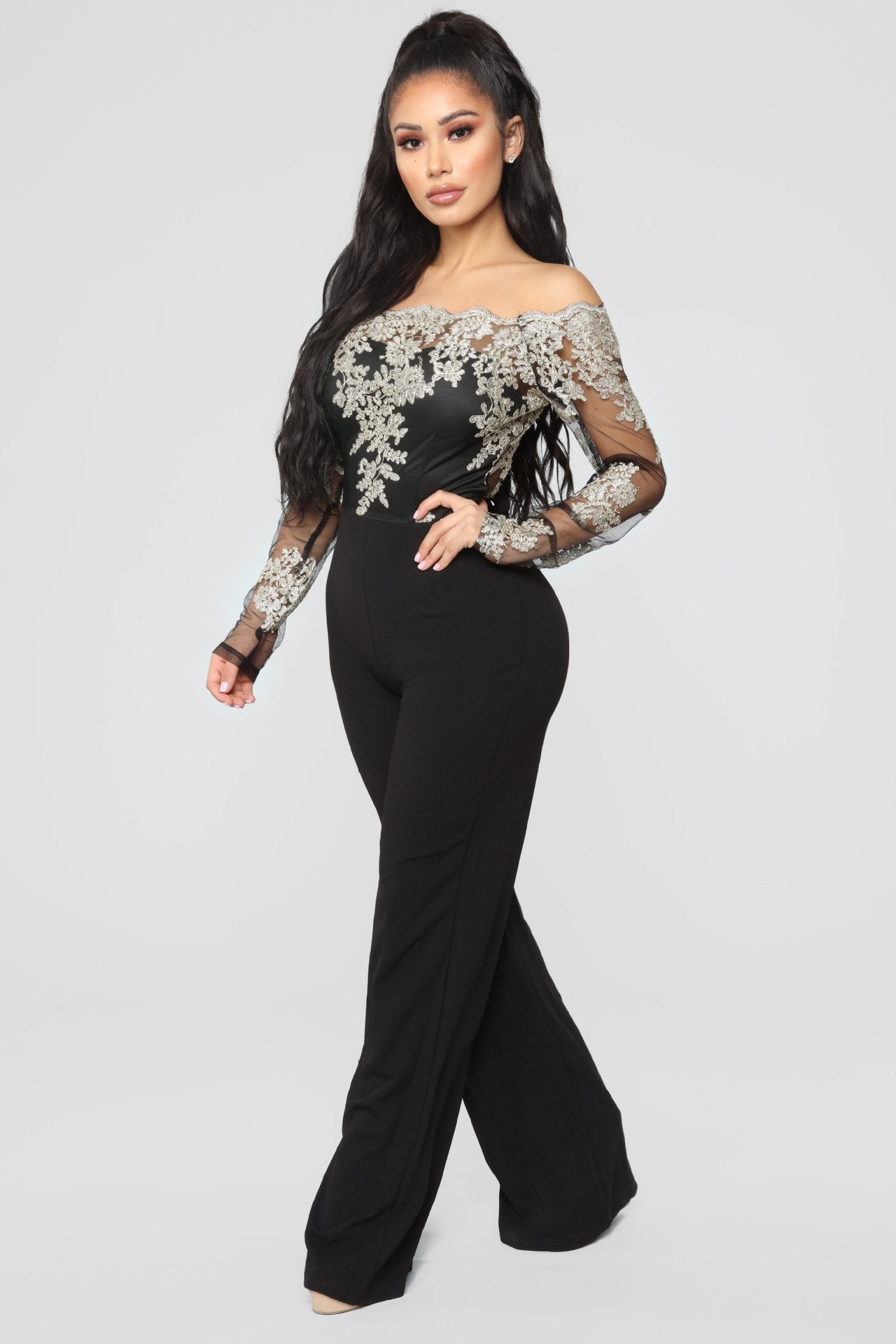 Women’s Lace Wide-Leg Jumpsuit – Elegant One-Shoulder Neck Casual Romper, European & American Style, 7 Colors