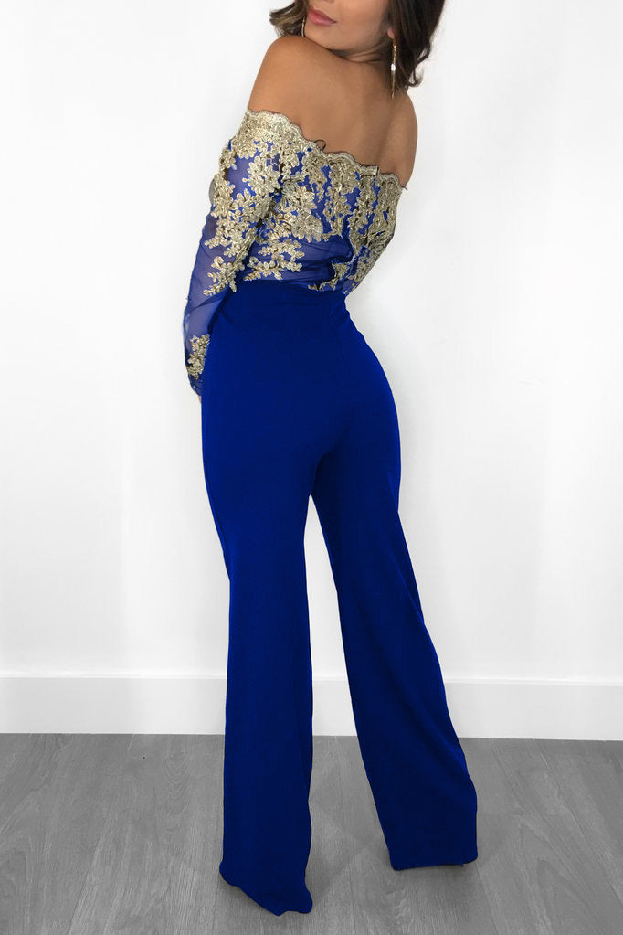 Women’s Lace Wide-Leg Jumpsuit – Elegant One-Shoulder Neck Casual Romper, European & American Style, 7 Colors
