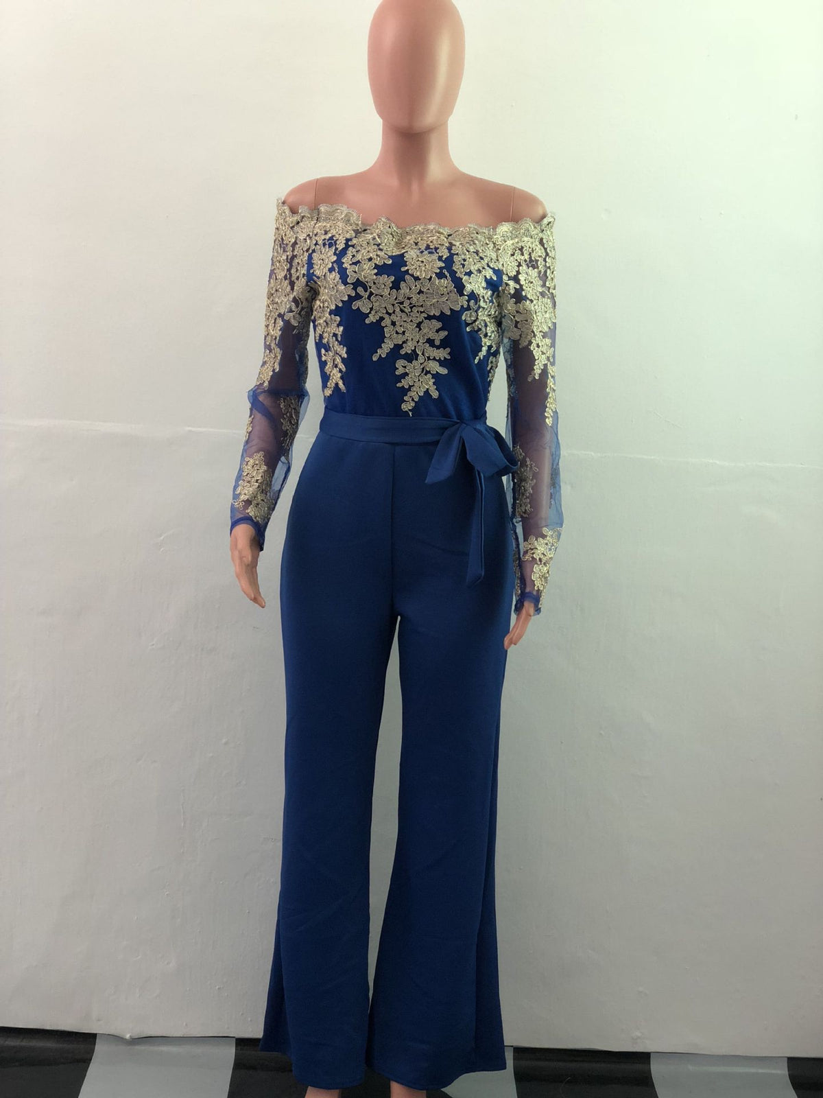 Women’s Lace Wide-Leg Jumpsuit – Elegant One-Shoulder Neck Casual Romper, European & American Style, 7 Colors