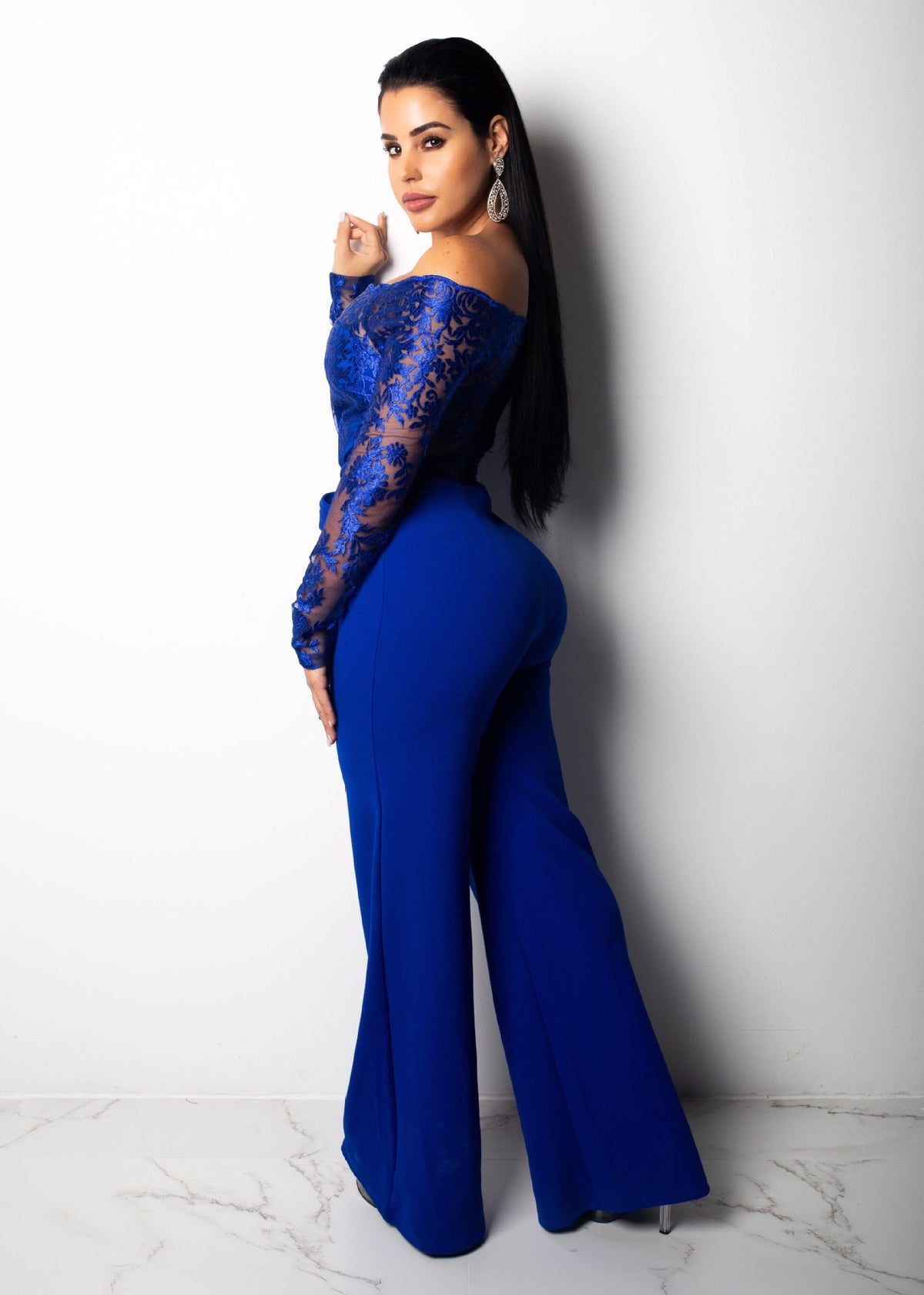 Women’s Lace Wide-Leg Jumpsuit – Elegant One-Shoulder Neck Casual Romper, European & American Style, 7 Colors