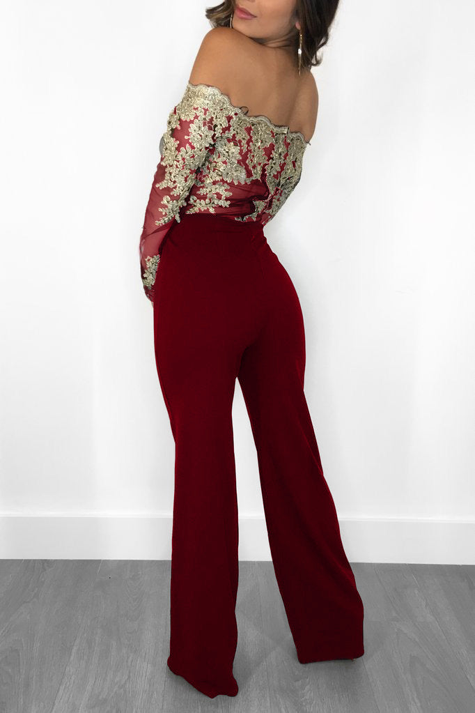 Women’s Lace Wide-Leg Jumpsuit – Elegant One-Shoulder Neck Casual Romper, European & American Style, 7 Colors