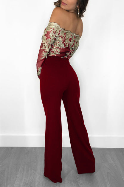 Women’s Lace Wide-Leg Jumpsuit – Elegant One-Shoulder Neck Casual Romper, European & American Style, 7 Colors