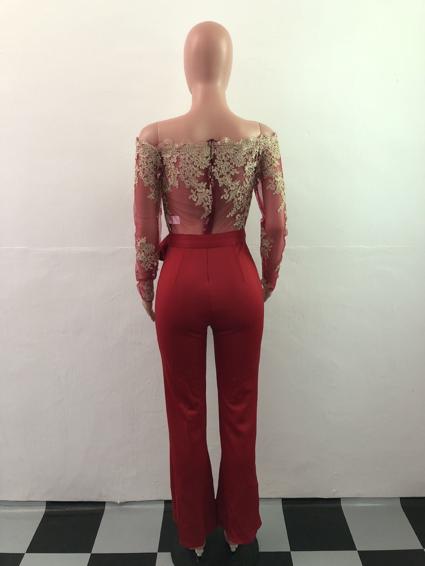 Women’s Lace Wide-Leg Jumpsuit – Elegant One-Shoulder Neck Casual Romper, European & American Style, 7 Colors