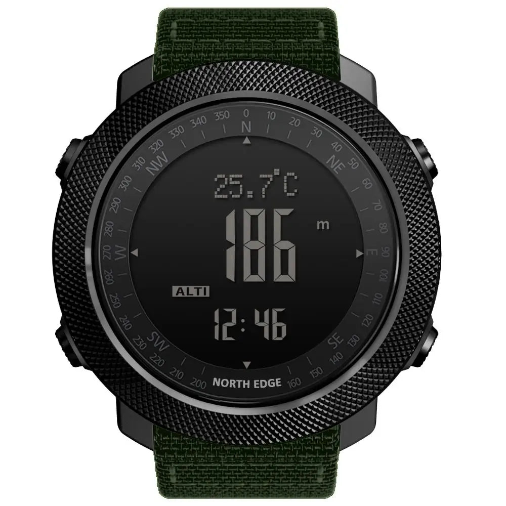 NORTH EDGE Men’s Outdoor Digital Sports Watch – Military-Style Altimeter, Barometer & Compass, 50M Waterproof