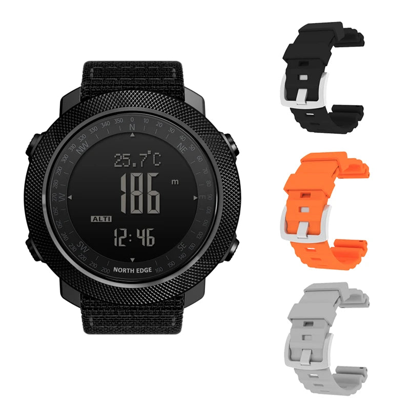 NORTH EDGE Men’s Outdoor Digital Sports Watch – Military-Style Altimeter, Barometer & Compass, 50M Waterproof