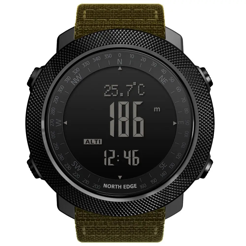 NORTH EDGE Men’s Outdoor Digital Sports Watch – Military-Style Altimeter, Barometer & Compass, 50M Waterproof