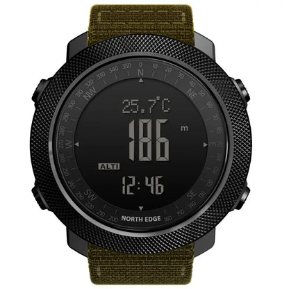 NORTH EDGE Men’s Outdoor Digital Sports Watch – Military-Style Altimeter, Barometer & Compass, 50M Waterproof