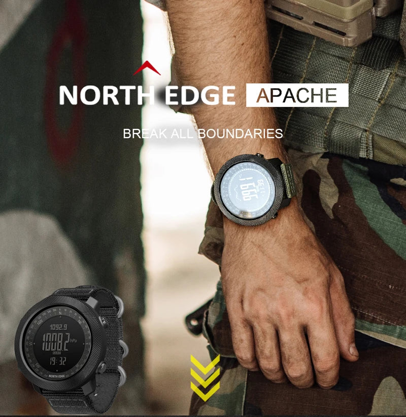 NORTH EDGE Men’s Outdoor Digital Sports Watch – Military-Style Altimeter, Barometer & Compass, 50M Waterproof