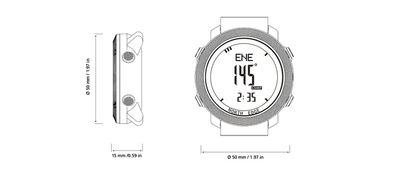 NORTH EDGE Men’s Outdoor Digital Sports Watch – Military-Style Altimeter, Barometer & Compass, 50M Waterproof