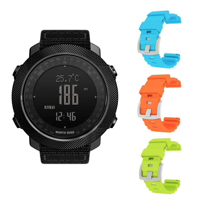 NORTH EDGE Men’s Outdoor Digital Sports Watch – Military-Style Altimeter, Barometer & Compass, 50M Waterproof