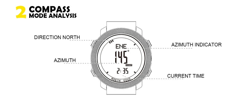 NORTH EDGE Men’s Outdoor Digital Sports Watch – Military-Style Altimeter, Barometer & Compass, 50M Waterproof