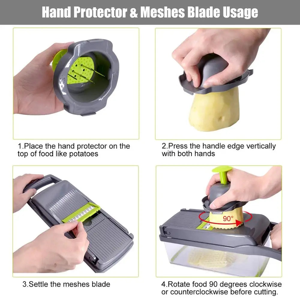 Multifunctional Vegetable Chopper & Grater – Manual Fruit, Potato, Cheese & Onion Slicer