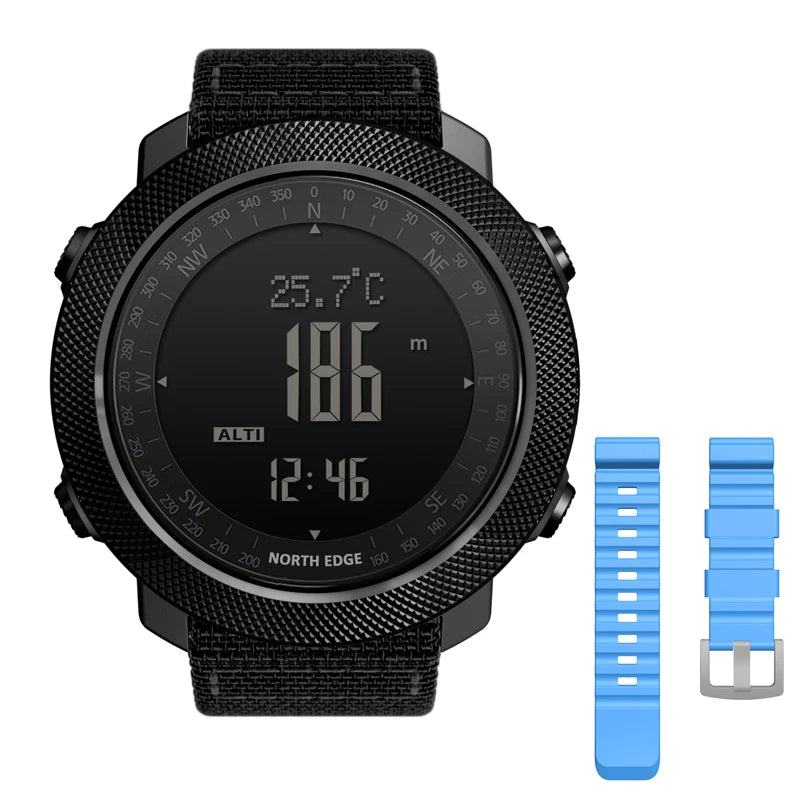 NORTH EDGE Men’s Outdoor Digital Sports Watch – Military-Style Altimeter, Barometer & Compass, 50M Waterproof
