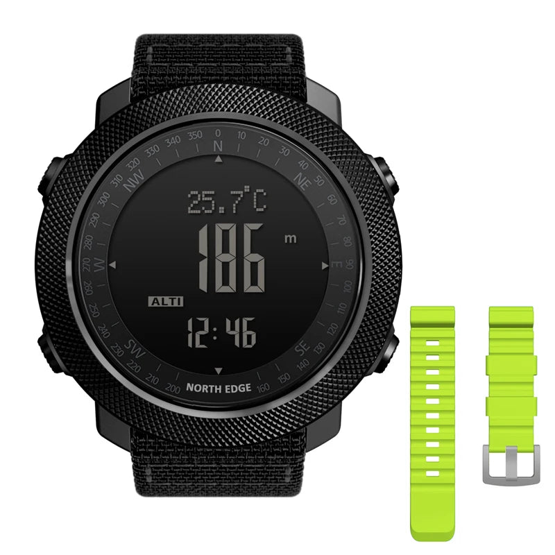 NORTH EDGE Men’s Outdoor Digital Sports Watch – Military-Style Altimeter, Barometer & Compass, 50M Waterproof