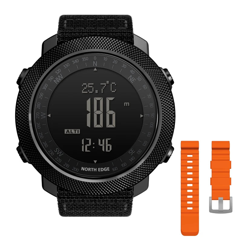 NORTH EDGE Men’s Outdoor Digital Sports Watch – Military-Style Altimeter, Barometer & Compass, 50M Waterproof