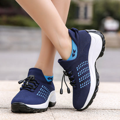 2025 Cross-Border New Large-Size Fly-Knit Mesh Shoes Trendy Mom Shoes Fashionable Sock Shoes Breathable Sports Women's Shoes