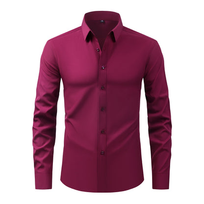 Cross-Border Four-Way Stretch Shirt Men's Shirt Wrinkle-Free and Anti-Wrinkle Amazon Export Thin Cardigan Long-Sleeved Shirt for Men