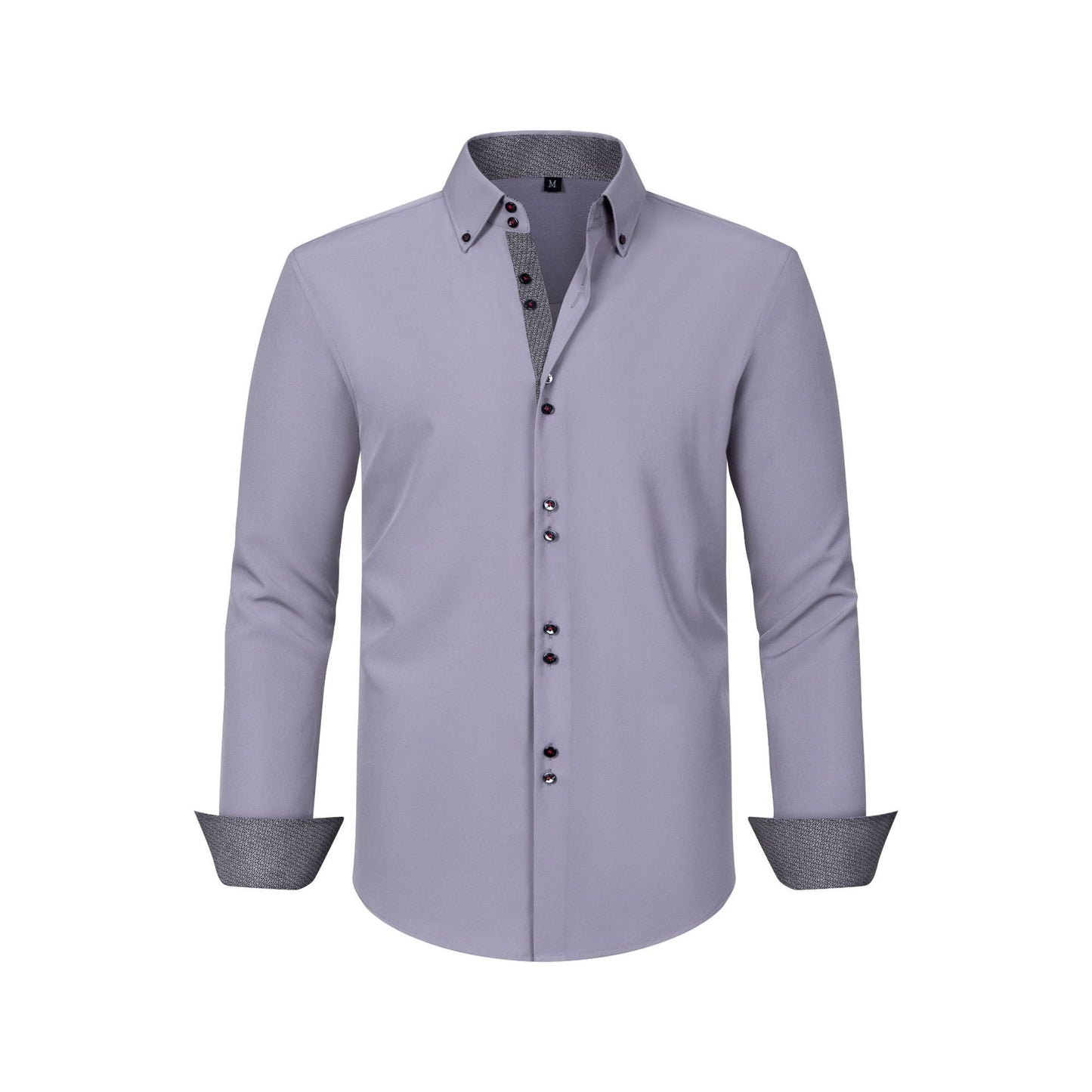 Cross-Border Four-Way Stretch Men's Shirt Polka Dot Color Matching Design Double-Breasted Shirt Men's Amazon Hot Style