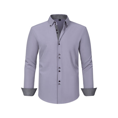 Cross-Border Four-Way Stretch Men's Shirt Polka Dot Color Matching Design Double-Breasted Shirt Men's Amazon Hot Style