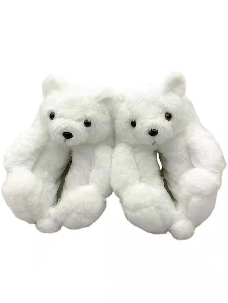 Cartoon Warm Teddy Bear Slippers Cute Little Bear Cotton Shoes Oversized Bear Indoor Home Shoes Winter Plush Wool Warm