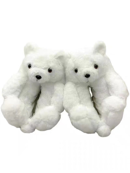 Cartoon Warm Teddy Bear Slippers Cute Little Bear Cotton Shoes Oversized Bear Indoor Home Shoes Winter Plush Wool Warm