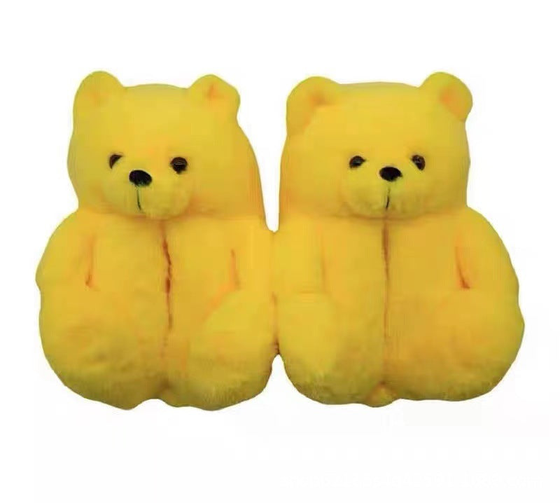 Cartoon Warm Teddy Bear Slippers Cute Little Bear Cotton Shoes Oversized Bear Indoor Home Shoes Winter Plush Wool Warm
