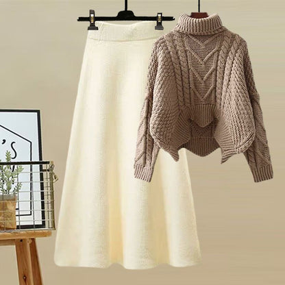 Autumn and Winter Women's Suit 2025 New Design High-Neck Knitted Sweater and Slimming Skirt Two-Piece Set