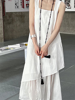 Luxi Elegant V-neck Sleeveless Kink Waist dress Women's Slimming Irregular High-end Hong Kong-style Long Skirt 3985