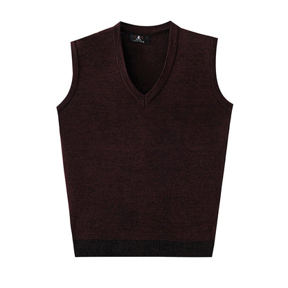 V-Neck New Middle-Aged Wool Vest Gentleman Men's Pullover Knitted Vest Business Knitted Knitwear Sleeveless Men
