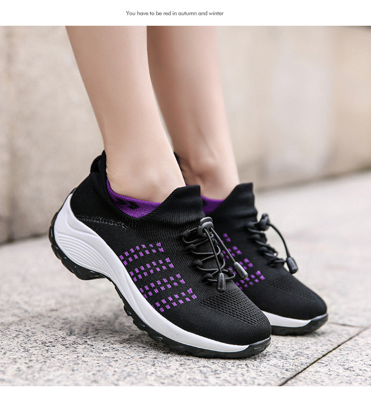 2025 Cross-Border New Large-Size Fly-Knit Mesh Shoes Trendy Mom Shoes Fashionable Sock Shoes Breathable Sports Women's Shoes