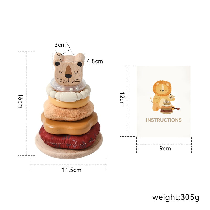Amazon Baby Early Education Educational Lion Set Pillar Toy Wooden Toddler's Hands-on Brain Stacking Shape Building Blocks