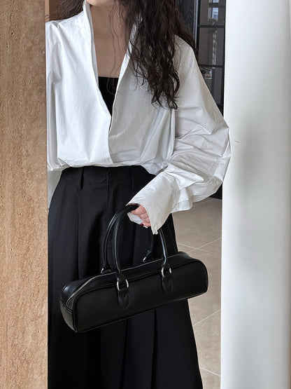 Luxi profile stacked stand collar deep V-neck white shirt Women's lazy batwing sleeve elegant large commuter shirt 9618