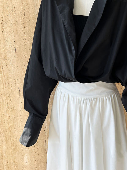 Luxi profile stacked stand collar deep V-neck white shirt Women's lazy batwing sleeve elegant large commuter shirt 9618