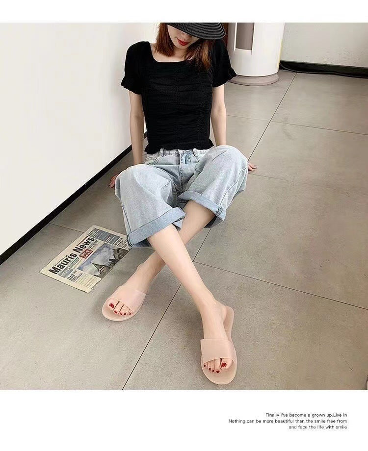 Summer New Crystal Slippers for Women, Large Size, Fashionable Jelly Outer Wear, Casual Home Couple, Deodorant Flip Flops, Cross-Border