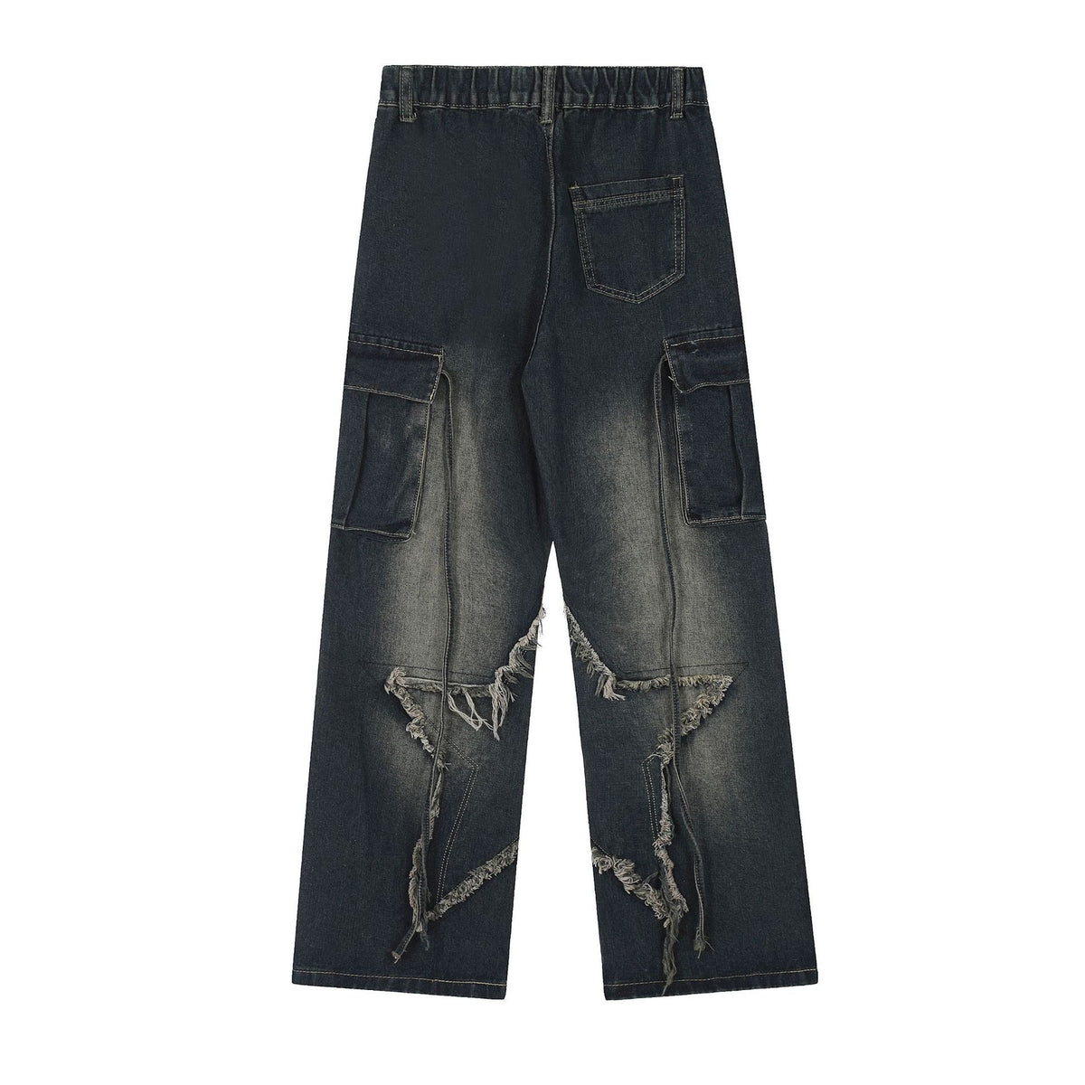 Cross-border Spring and Autumn American Retro Star Jeans Women's Multi-pocket Strap High Street Loose Straight Tooling Jeans
