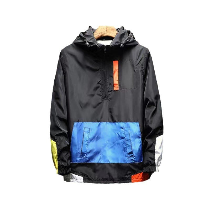 Men’s K-Style Hooded Jacket – Trendy Color-Block Loose Pullover Baseball Jacket, Casual Spring Outerwear