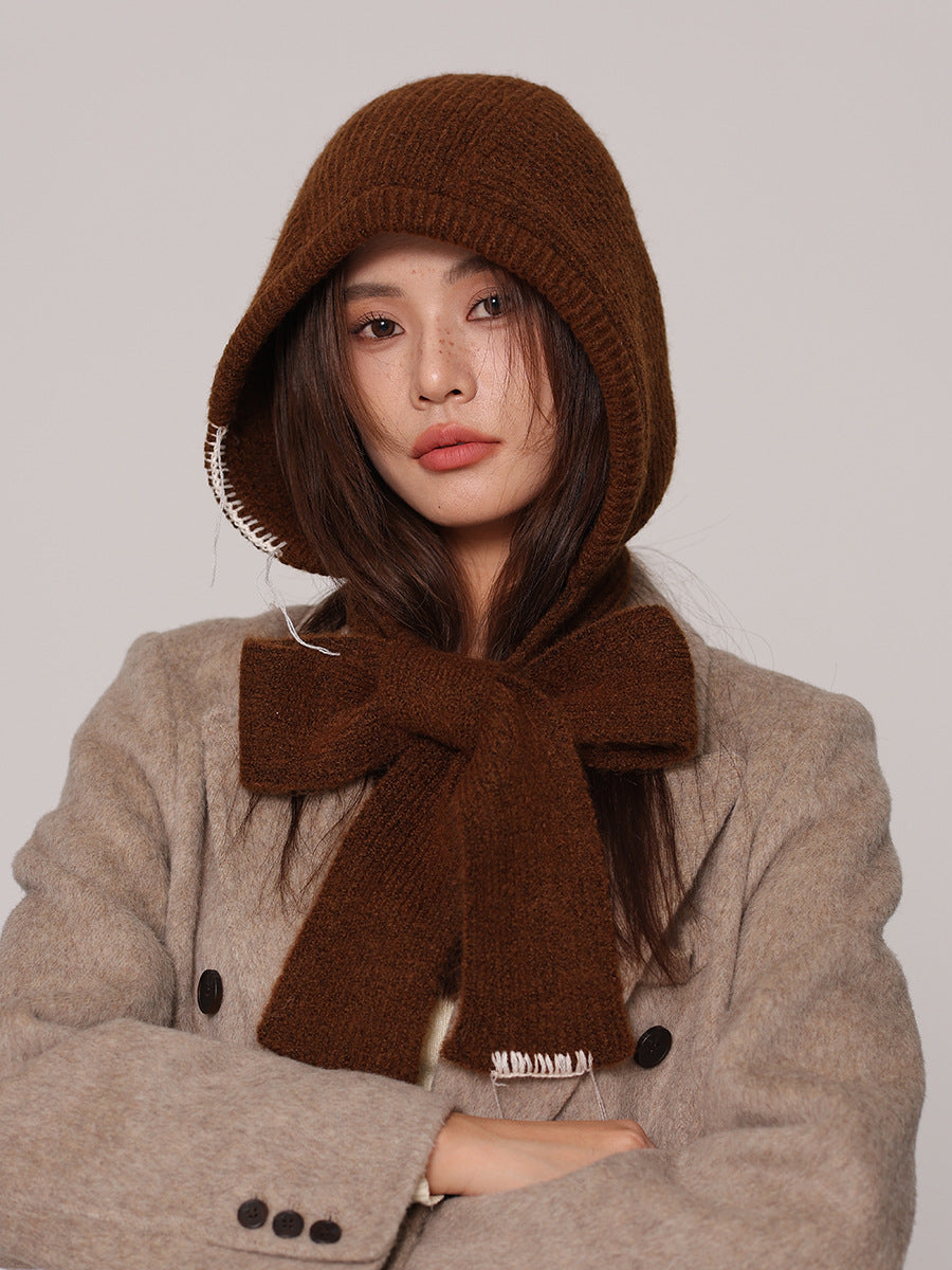 Autumn and winter new high-grade balaclava cap women's outer tie thick knitted warm earmuffs wool hat